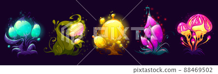 Fantasy flowers, trees, and mushrooms alien plants 88469502