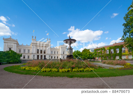 Lund University main building and fountain built in 1882, University Royal Caroline Academy, Lund in the province of Scania, Sweden Lund University main building and fountain built in 1882, University Royal Caroline Academy, Lund in the province of Scania, Sweden 88470073