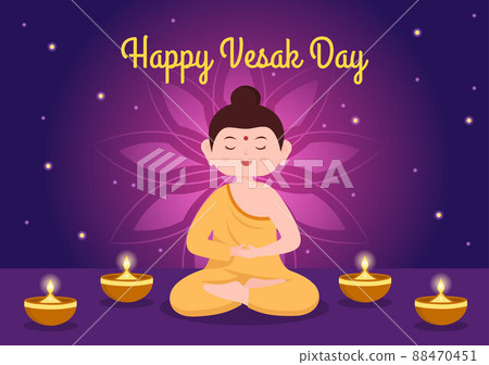 Vesak Day Celebration with Temple Silhouette, Lotus Flower Decoration, Lantern or Buddha Person in Flat Cartoon Background Illustration for Greeting Card Vesak Day Celebration with Temple Silhouette, Lotus Flower Decoration, Lantern or Buddha Person in Flat Cartoon Background Illustration for Greeting Card 88470451