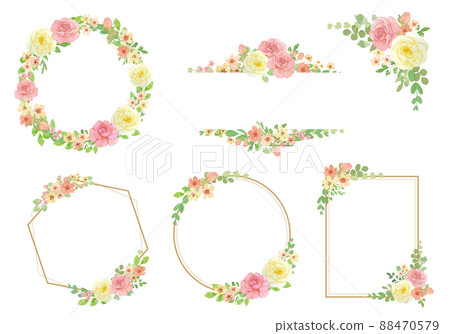 Handwritten rose and leaf frame material set 88470579