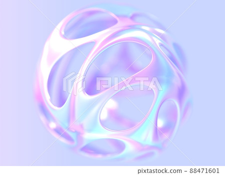 3D holographic hollow ball or metal sphere with holes, chromatic round object with gradient pearlescent texture, futuristic glossy sculpture, abstract fluid shape. Modern minimal design, 3D render 88471601