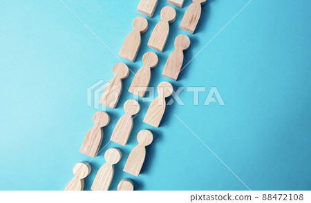 Chain people figures . Queue line. The movement of people in one direction. Human resources. Discipline. Social organization, joining consolidated forces. Team building. Common cause. Cooperation. Chain people figures . Queue line. The movement of people in one direction. Human resources. Discipline. Social organization, joining consolidated forces. Team building. Common cause. Cooperation. 88472108