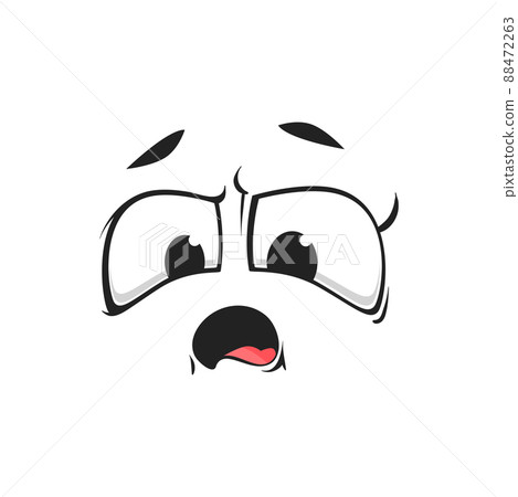 Cartoon grumble face, vector murmur emoji with annoyed eyes and open mouth. Negative facial expression, growl feelings, comic face isolated on white background Cartoon grumble face, vector murmur emoji with annoyed eyes and open mouth. Negative facial expression, growl feelings, comic face isolated on white background 88472263