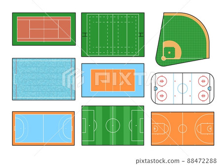 Sport ground, vector field and court of basketball, volleyball, soccer and ice hockey, tennis, rugby and baseball, handball and water polo sport games. Isolated green play field, rink, swimming pool Sport ground, vector field and court of basketball, volleyball, soccer and ice hockey, tennis, rugby and baseball, handball and water polo sport games. Isolated green play field, rink, swimming pool 88472288