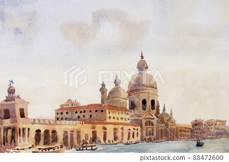 Grand Canal in Venice, Italy. Watercolor painting illustration 88472600