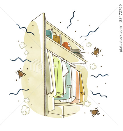Clothes in the closet where mites are breeding 88472799