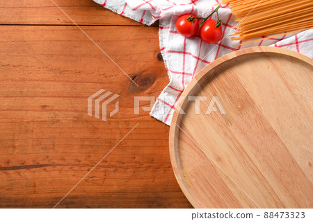 Top view, Wood dining table with copy space, empty space on wood plate Top view, Wood dining table with copy space, empty space on wood plate 88473323