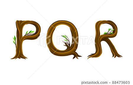 P,Q,R letters made of branches and leaves. Eco english alphabet font vector illustration P,Q,R letters made of branches and leaves. Eco english alphabet font vector illustration 88473603