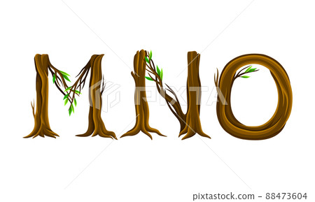 M,N,O letters made of branches and leaves. Eco english alphabet font vector illustration 88473604