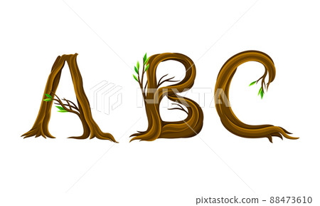 A,B,C letters made of branches and leaves. Eco english alphabet font vector illustration A,B,C letters made of branches and leaves. Eco english alphabet font vector illustration 88473610