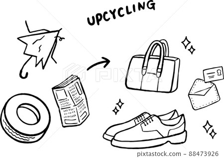 將廢料升級為袋子和鞋子的插圖 只有線條圖 88473926