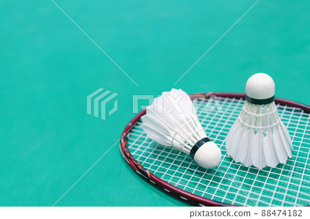 shuttlecock on badminton playing court 88474182