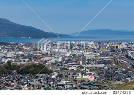 View from Mt. Kinukake, the cityscape of Tsuruga City, Fukui Prefecture View from Mt. Kinukake, the cityscape of Tsuruga City, Fukui Prefecture 88474288