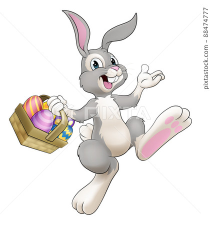 Easter Bunny Cartoon Rabbit With Eggs Basket Easter Bunny Cartoon Rabbit With Eggs Basket 88474777