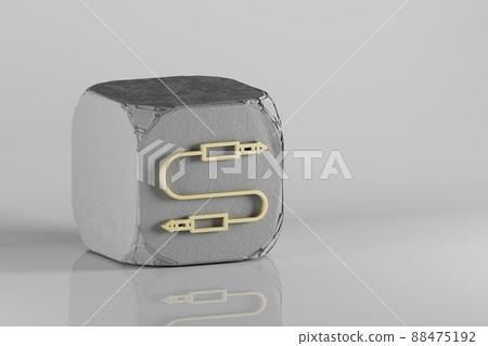 Double Plug icon. Beautiful Golden music symbol icons on a beton cube and white ceramic background. 3d rendering illustration. Background pattern for design. Double Plug icon. Beautiful Golden music symbol icons on a beton cube and white ceramic background. 3d rendering illustration. Background pattern for design. 88475192