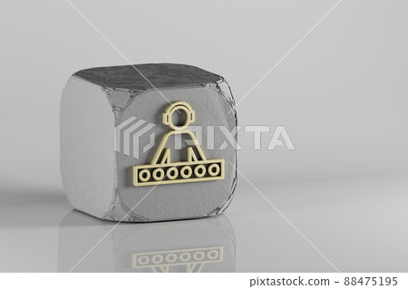 DJ with Headphones icon. Beautiful Golden music symbol icons on a beton cube and white ceramic background. 3d rendering illustration. Background pattern for design. DJ with Headphones icon. Beautiful Golden music symbol icons on a beton cube and white ceramic background. 3d rendering illustration. Background pattern for design. 88475195