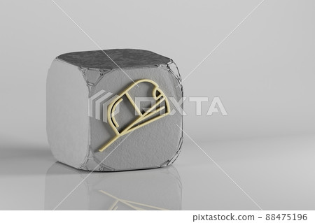 Rap Music icon. Beautiful Golden music symbol icons on a beton cube and white ceramic background. 3d rendering illustration. Background pattern for design. 88475196