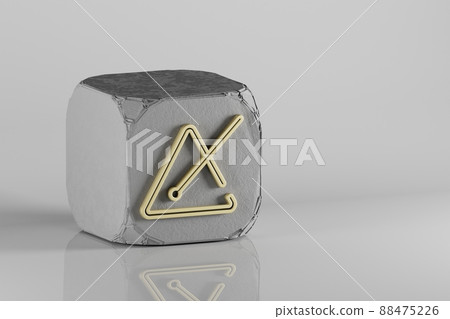 Music Triangle icon. Beautiful Golden music symbol icons on a beton cube and white ceramic background. 3d rendering illustration. Background pattern for design. Music Triangle icon. Beautiful Golden music symbol icons on a beton cube and white ceramic background. 3d rendering illustration. Background pattern for design. 88475226
