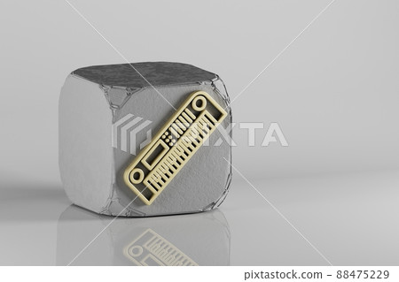 Long Synthesizer icon. Beautiful Golden music symbol icons on a beton cube and white ceramic background. 3d rendering illustration. Background pattern for design. 88475229
