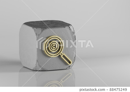 Cryptocurrency search icon. Beautiful Golden Cryptocurrency symbol icons on a beton cube and white ceramic background. 3d rendering illustration. Background pattern for design. 88475249