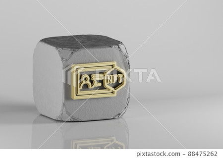 NFT License icon. Beautiful Golden NFT symbol icons on a beton cube and ceramic background. 3d rendering illustration. Background pattern for design. NFT License icon. Beautiful Golden NFT symbol icons on a beton cube and ceramic background. 3d rendering illustration. Background pattern for design. 88475262