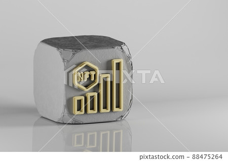 NFT Bar Chart icon. Beautiful Golden NFT symbol icons on a beton cube and ceramic background. 3d rendering illustration. Background pattern for design. NFT Bar Chart icon. Beautiful Golden NFT symbol icons on a beton cube and ceramic background. 3d rendering illustration. Background pattern for design. 88475264