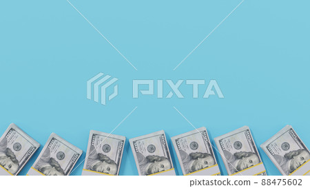 Stacks hundred dollars bills packs or banknotes heap, 3d illustration render. Stacks hundred dollars bills packs or banknotes heap, 3d illustration render. 88475602