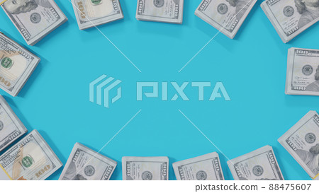 Stacks hundred dollars bills packs or banknotes heap, 3d illustration render. Stacks hundred dollars bills packs or banknotes heap, 3d illustration render. 88475607