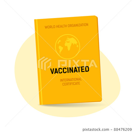 Vaccinated, international certificate. Yellow Vaccine passport icon. 88476209