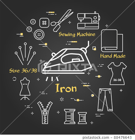 Vector black line concept of sewing and... - Stock Illustration ...