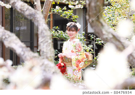 Adult furisode location shooting in a Japanese garden, a cute Japanese woman in a pale furisode Adult furisode location shooting in a Japanese garden, a cute Japanese woman in a pale furisode 88476934