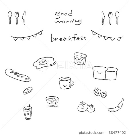 Breakfast hand-drawn illustration material set (Western food) 88477402