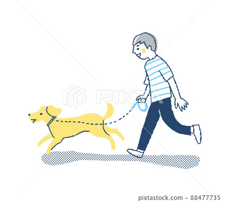 年輕人帶著狗散步 年輕人帶著狗散步 88477735