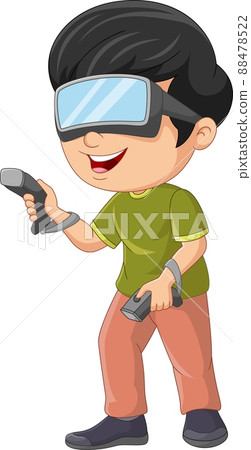 Cartoon little boy in virtual reality glasses Cartoon little boy in virtual reality glasses 88478522