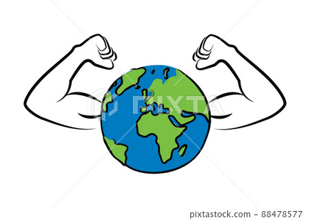 strong earth globe with muscular arms on white background strong earth globe with muscular arms on white background 88478577