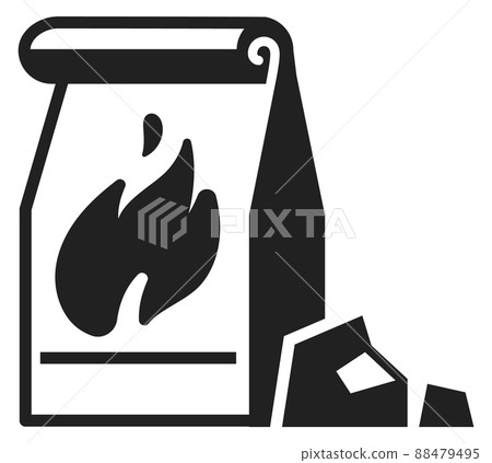 Charcoal paper bag icon. Grill fire fuel Charcoal paper bag icon. Grill fire fuel 88479495