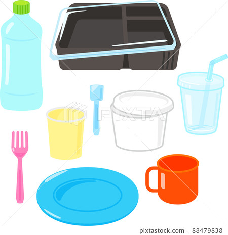 Illustration set of plastic and paper tableware 88479838