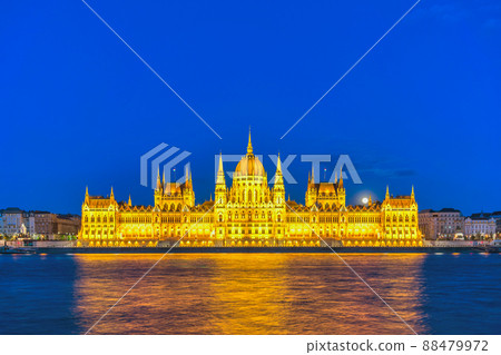 Budapest Hungary, city skyline night at Hungarian Parliament and Danube River Budapest Hungary, city skyline night at Hungarian Parliament and Danube River 88479972