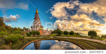 Chiang Mai nature landscape view at Twin Pagoda of Doi Inthanon, Chiang Mai Thailand panorama Chiang Mai nature landscape view at Twin Pagoda of Doi Inthanon, Chiang Mai Thailand panorama 88479973