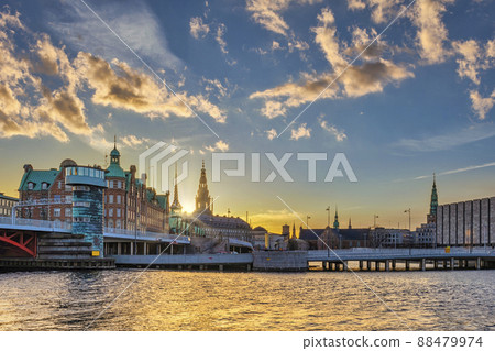 Copenhagen Denmark, sunset  city skyline at Harbour 88479974