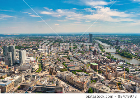 Frankfurt Germany, high angle view city skyline and Main River Frankfurt Germany, high angle view city skyline and Main River 88479978