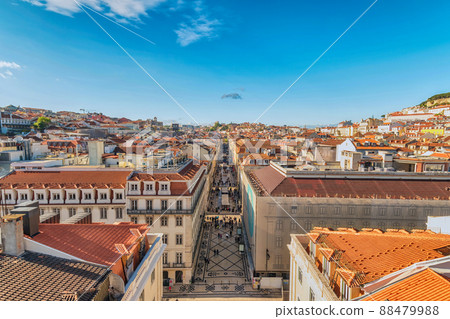 Lisbon Portugal aerial view city skyline at Augusta street Lisbon Portugal aerial view city skyline at Augusta street 88479988