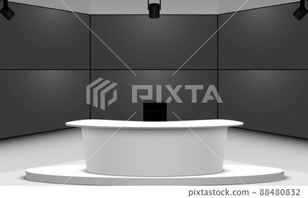 white table and lcd background in a news studio room 88480832