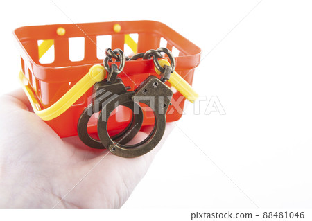 image of basket handcuffs hand white background image of basket handcuffs hand white background 88481046