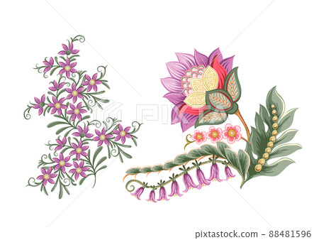 Fantasy flowers in retro, vintage, jacobean embroidery style.  88481596