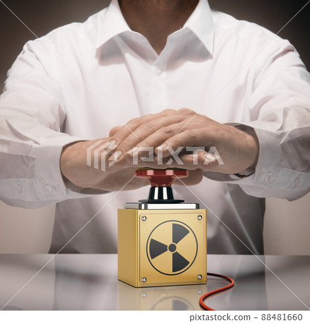 Man Pressing Nuke Button. 88481660
