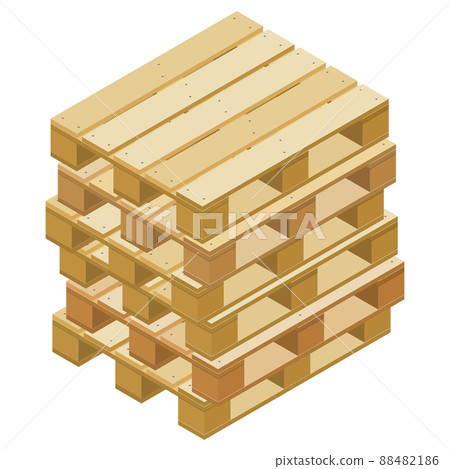 Pile of isometric pallets for packaging and transportation isolated on white. Pile of isometric pallets for packaging and transportation isolated on white. 88482186