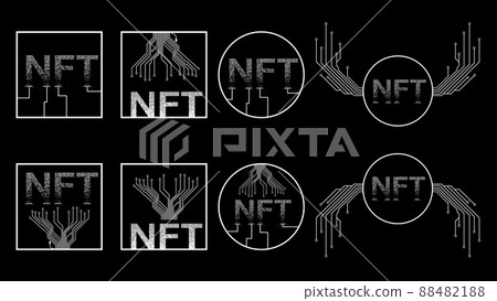 Set of white icons NTF non fungible token isolated on black background. Website design element. Set of white icons NTF non fungible token isolated on black background. Website design element. 88482188