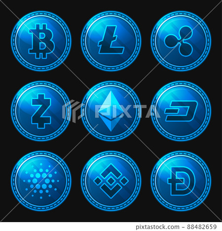 Bitcoin and Crypto Currency Coin Icons Set. Vector Bitcoin and Crypto Currency Coin Icons Set. Vector 88482659