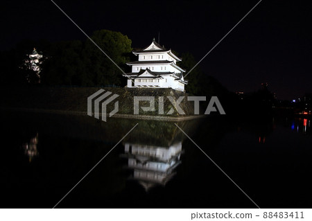 Nagoya City, illuminated scenery of the northwest corner turret of Nagoya Castle Nagoya City, illuminated scenery of the northwest corner turret of Nagoya Castle 88483411